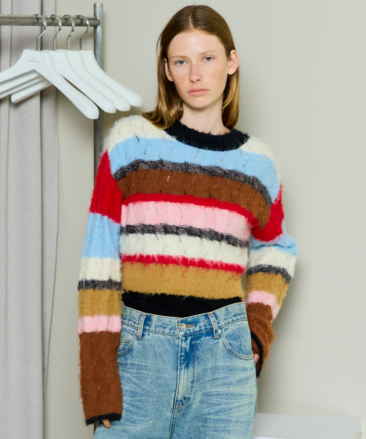 2way Neck Multi Border Knit Tops