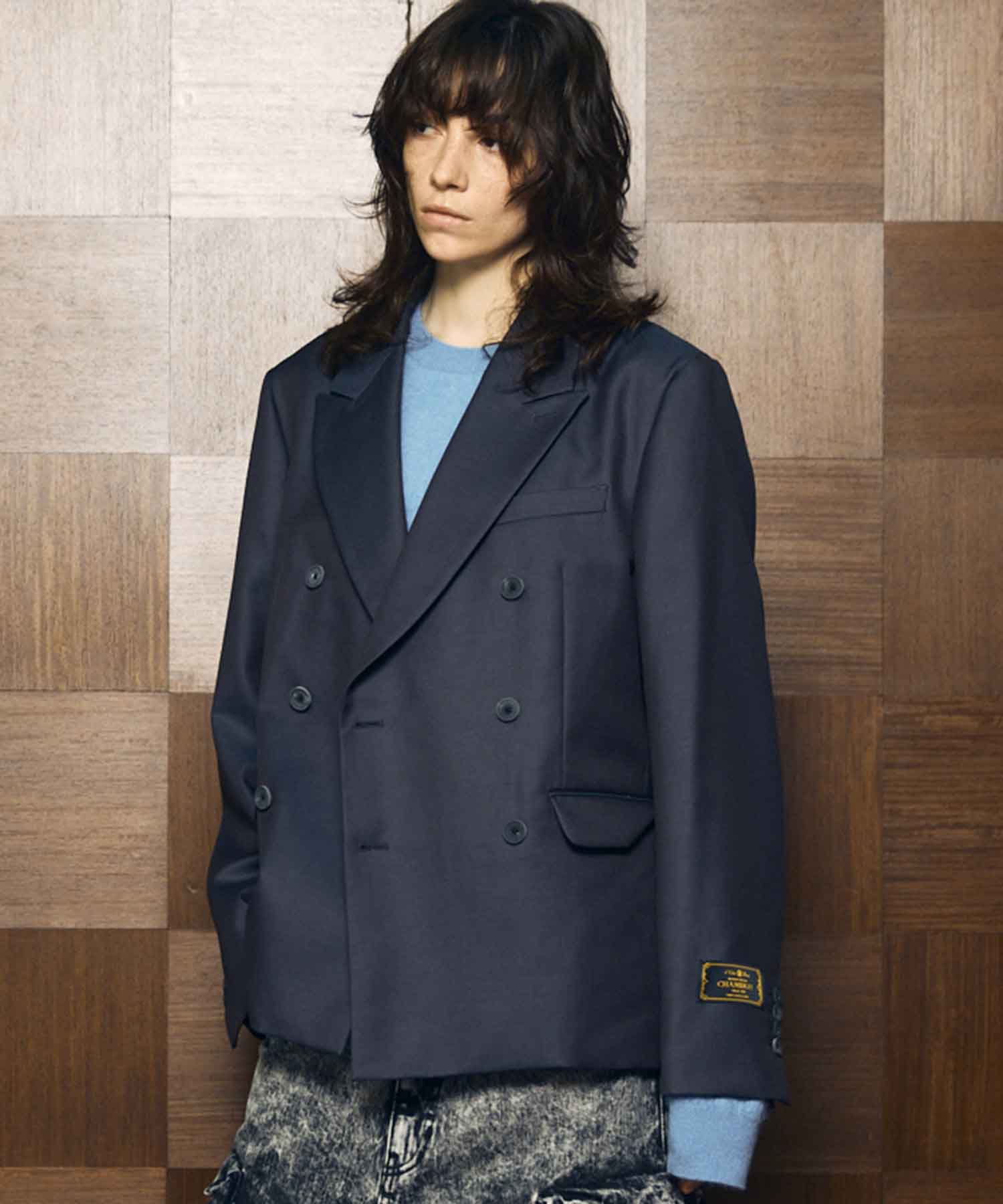 4 Colors Chambray Washable Wool Peaked Lapel Double Breasted