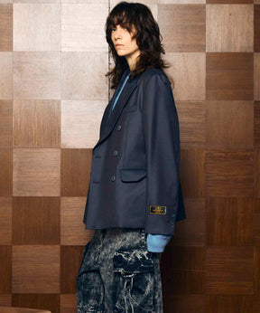 4 색 샹 브레이 세탁 가능한 양모 피크 라펠 더블 가슴 재킷