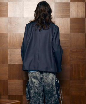 4 색 샹 브레이 세탁 가능한 양모 피크 라펠 더블 가슴 재킷