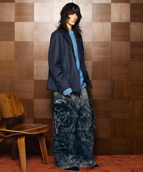 4 색 샹 브레이 세탁 가능한 양모 피크 라펠 더블 가슴 재킷