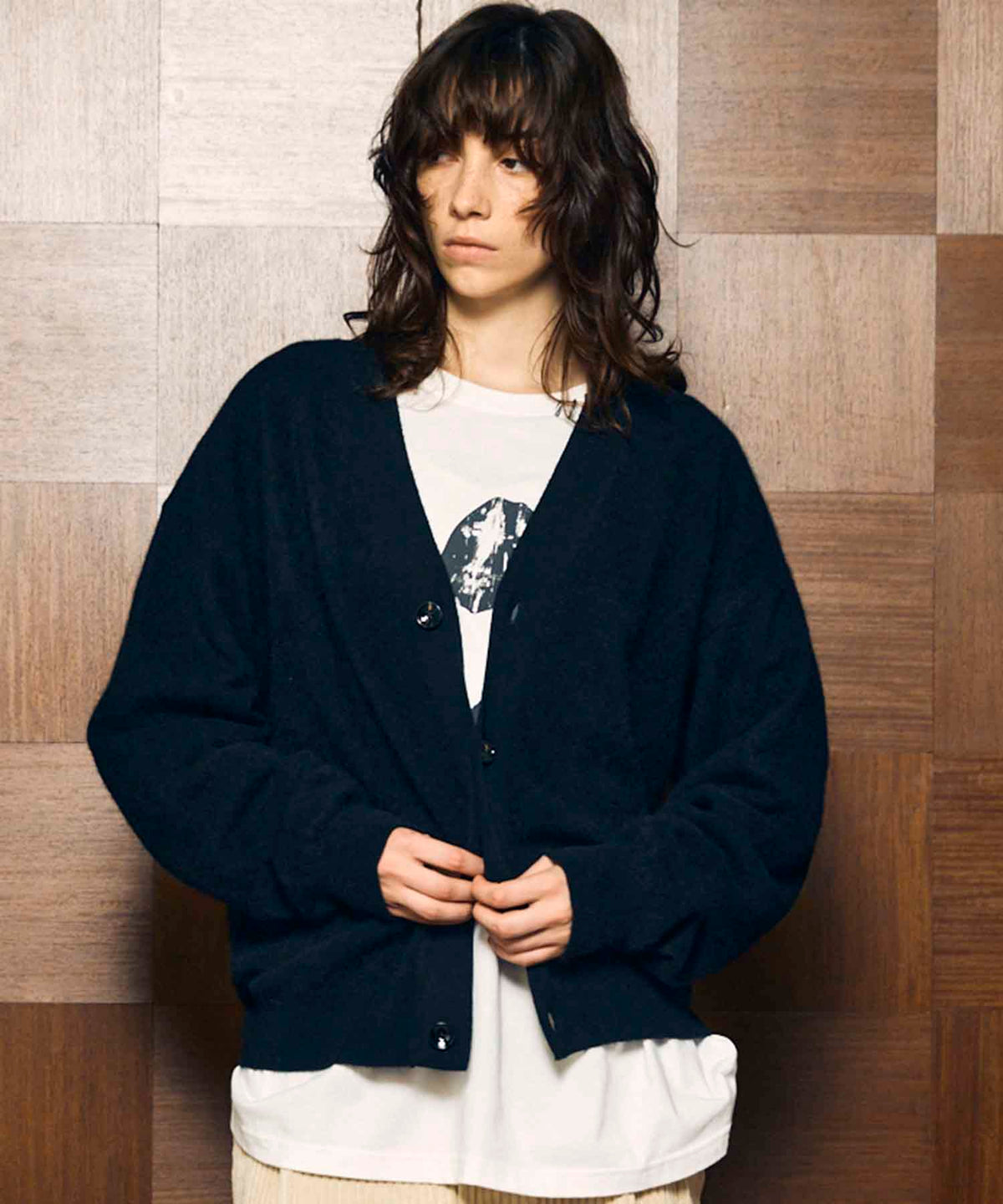 Super140 Brushed Extra Fine Merino Wool V-neck Cardigan