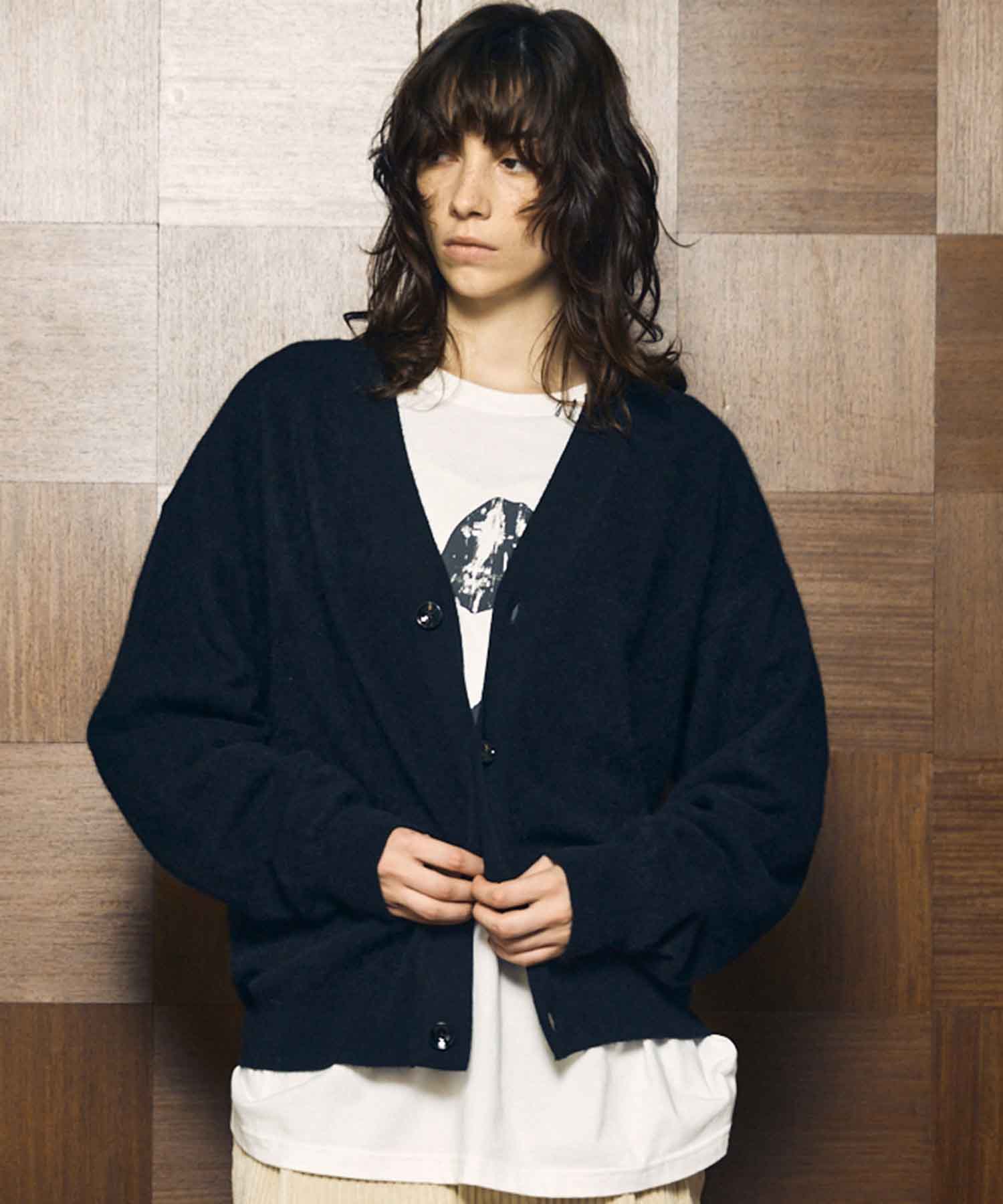 Super140 Brushed Extra Fine Merino Wool V-neck Cardigan