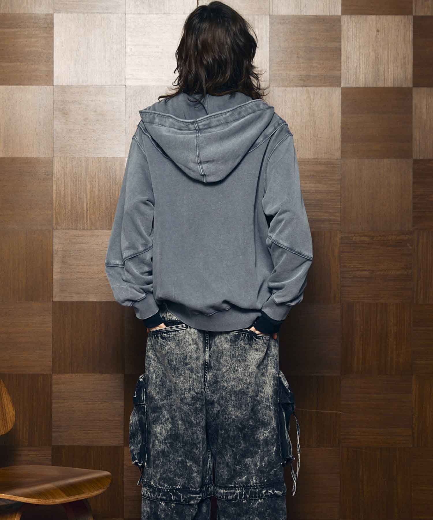 Piping Switching Prime-Over Pigment-dye ZIP Hoodie