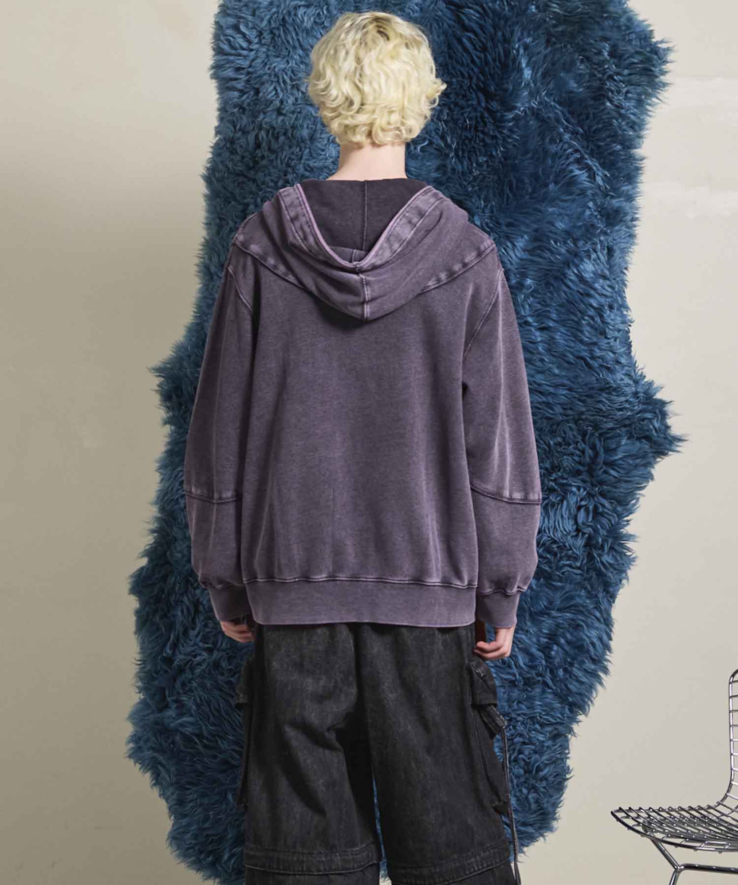 Piping Switching Prime-Over Pigment-dye ZIP Hoodie