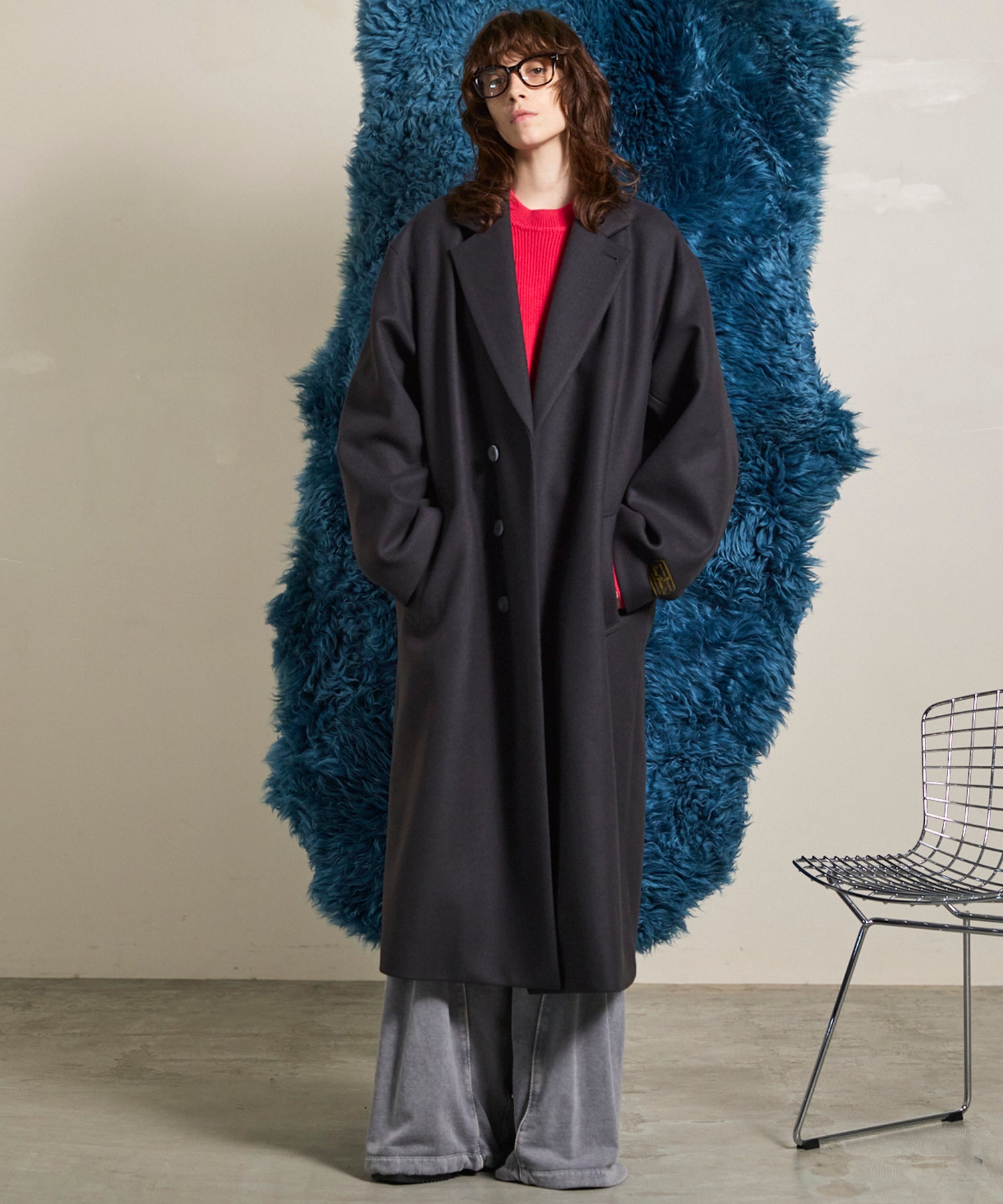 STONE  コート ジャケット フェード M ネイビー Super170s Prime-Over Melton Chesterfield Coat