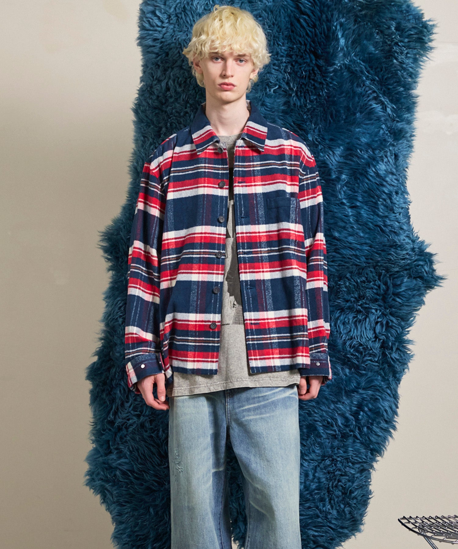 【Italian Dead Stock Fabric】Prime-Over Regular Collar Heavy-Weight Flannel Shirt