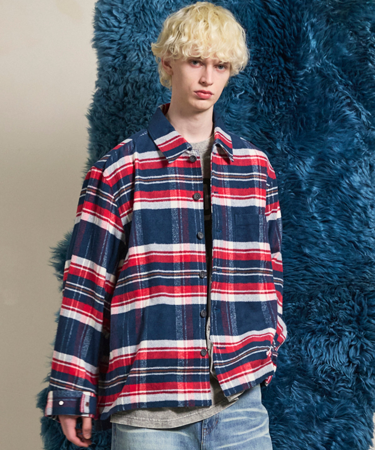 【Italian Dead Stock Fabric】Prime-Over Regular Collar Heavy-Weight Flannel Shirt