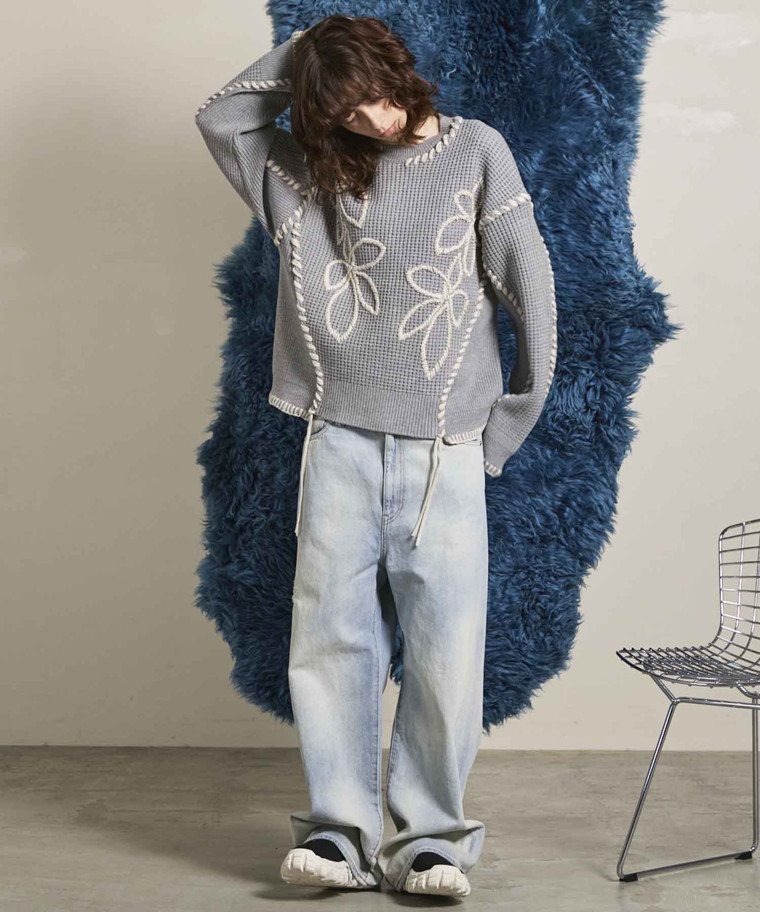 onigiriwaebimayo様 25AW PRE-ORDER】Oni-Waffle Flower Embroidery Prime-Over Crew