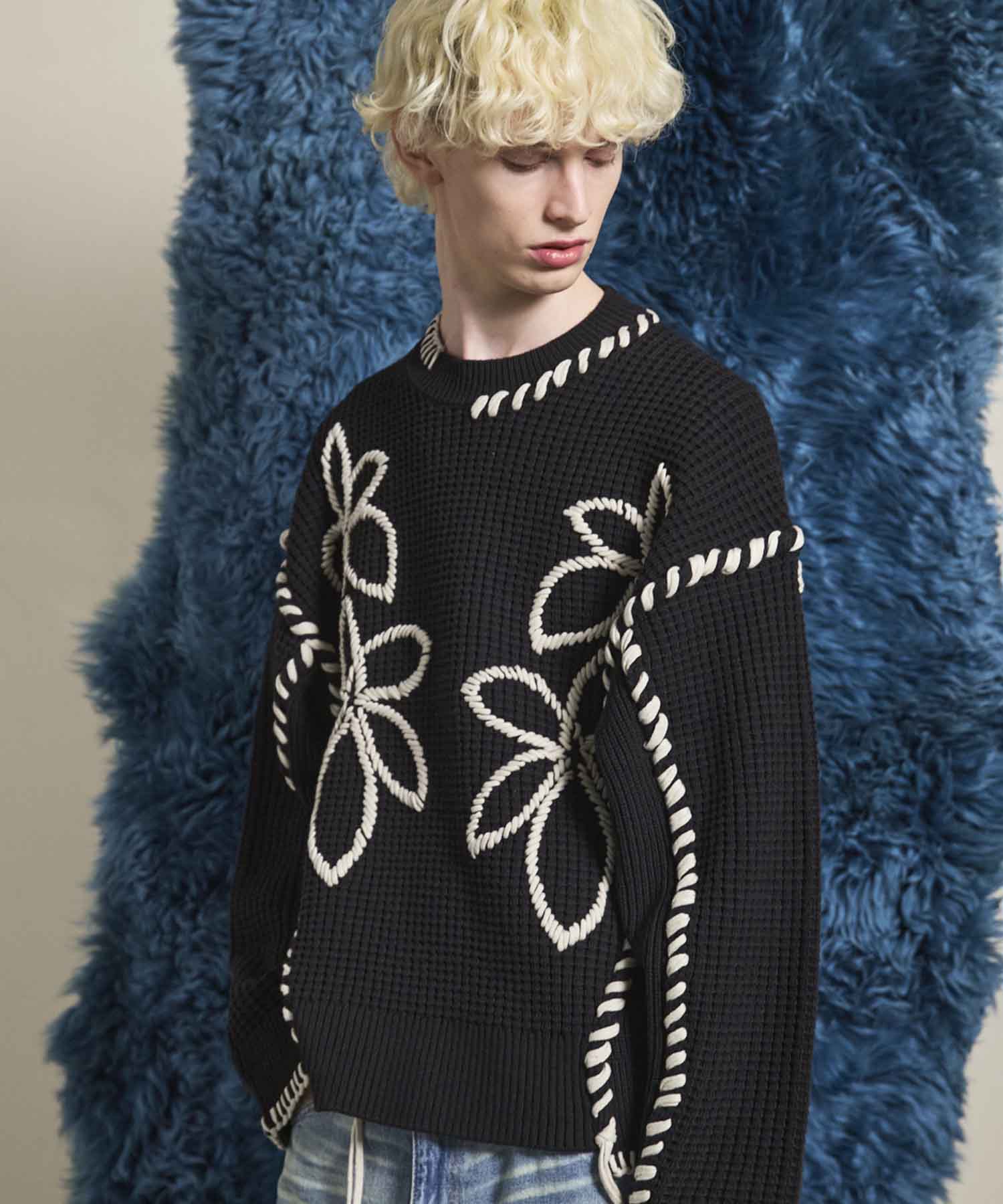 25AW PRE-ORDER】Oni-Waffle Flower Embroidery Prime-Over Crew