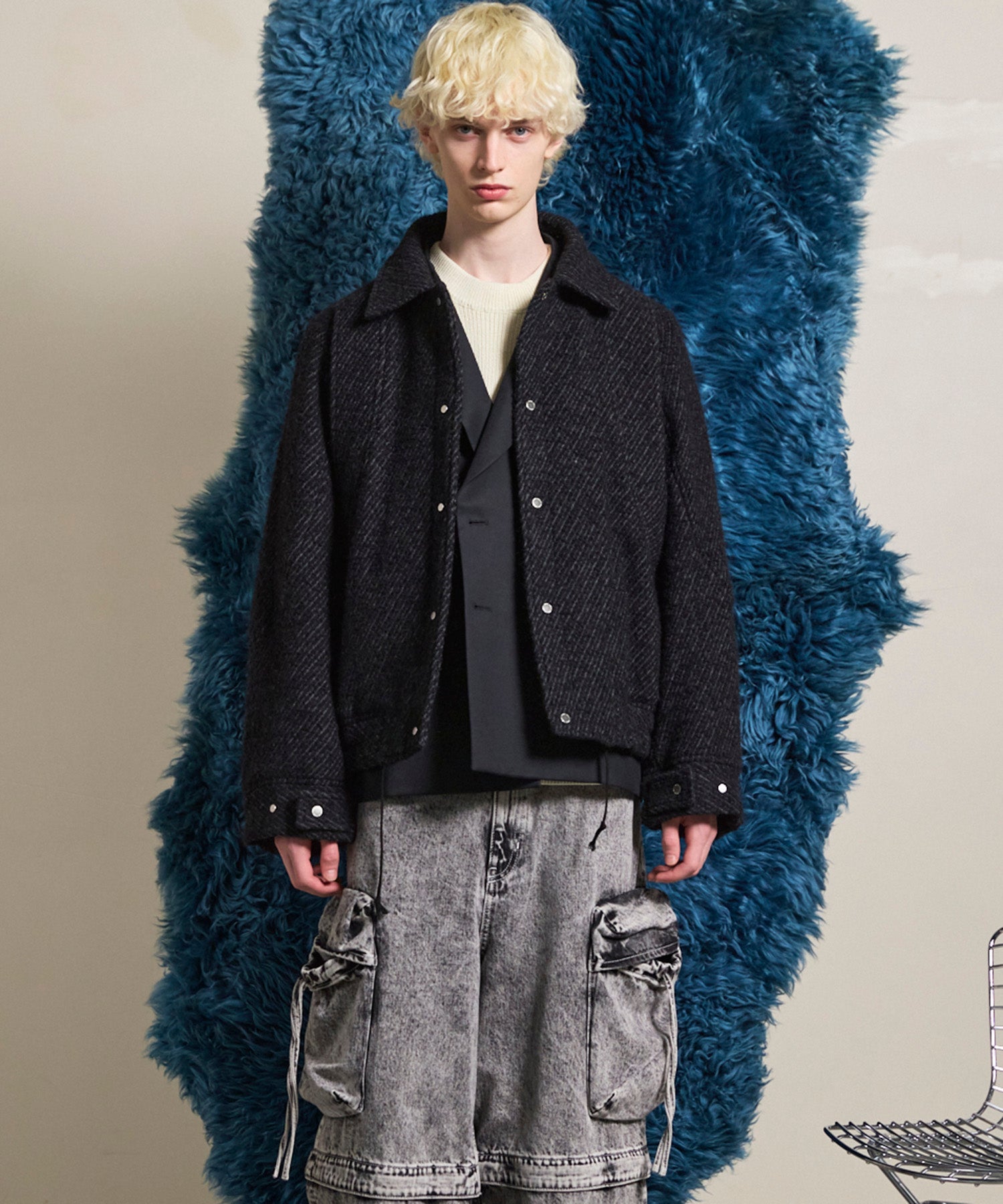 【Italian Dead Stock Fabric】Prime-Over Curved Pocket Blouson