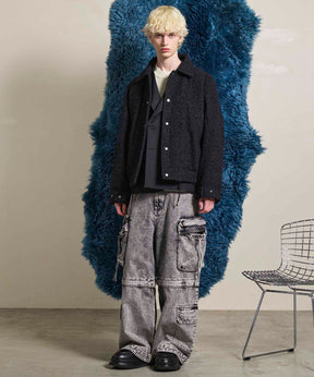 4 색 샹 브레이 세탁 가능한 양모 피크 라펠 더블 가슴 재킷