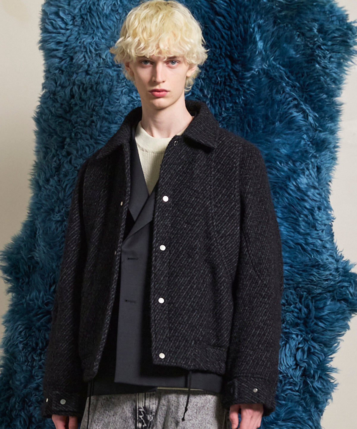 【Italian Dead Stock Fabric】Prime-Over Curved Pocket Blouson