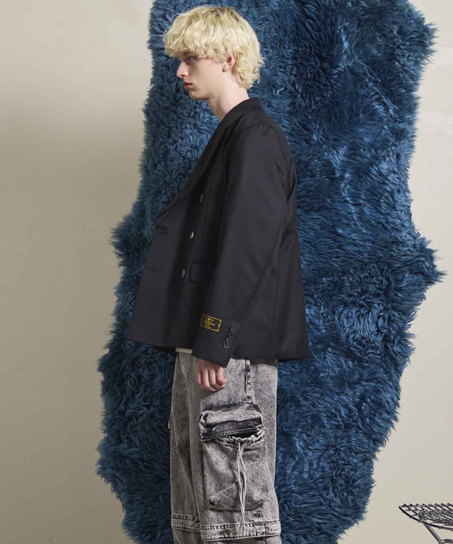 4 색 샹 브레이 세탁 가능한 양모 피크 라펠 더블 가슴 재킷