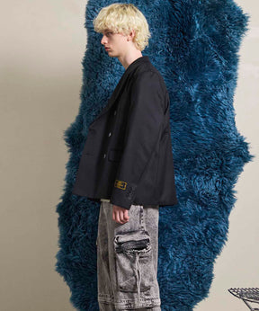 4 색 샹 브레이 세탁 가능한 양모 피크 라펠 더블 가슴 재킷