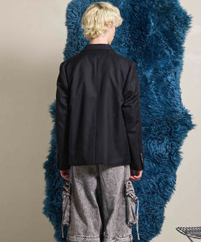 4 색 샹 브레이 세탁 가능한 양모 피크 라펠 더블 가슴 재킷