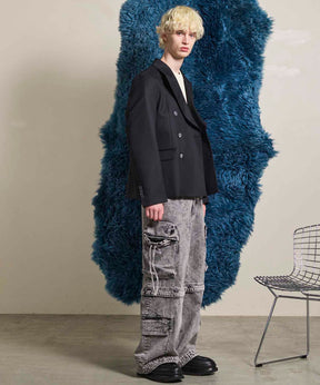 4 색 샹 브레이 세탁 가능한 양모 피크 라펠 더블 가슴 재킷