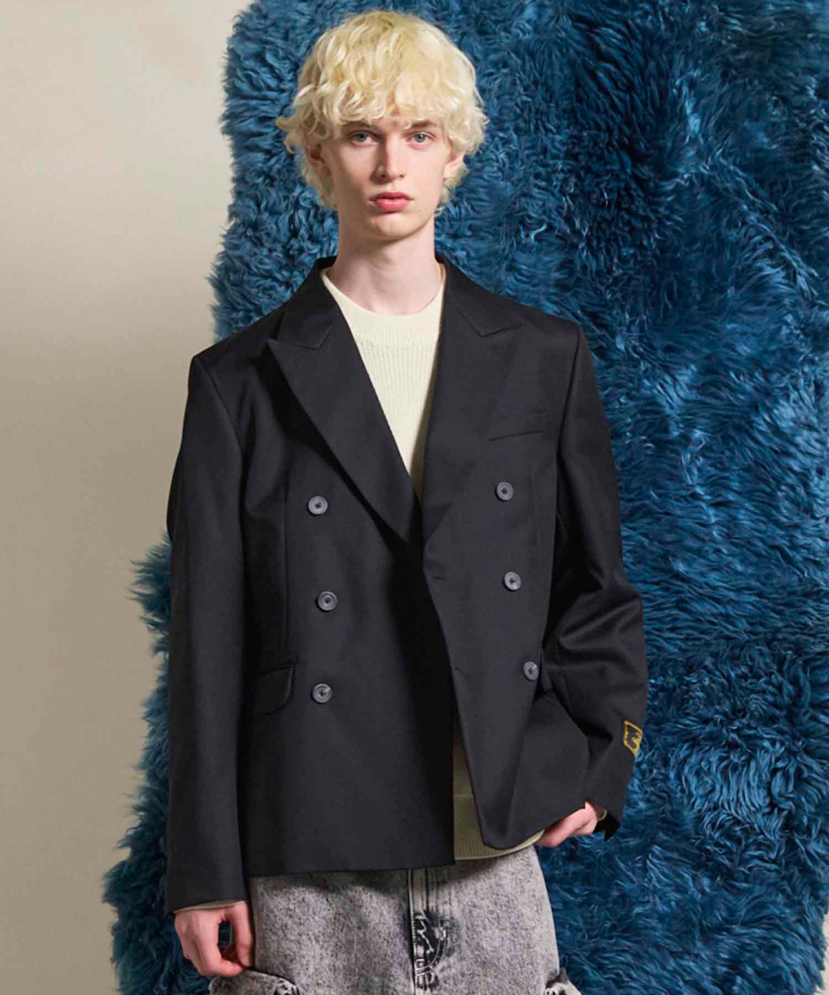 4 Colors Chambray Washable Wool Peaked Lapel Double Breasted Jacket