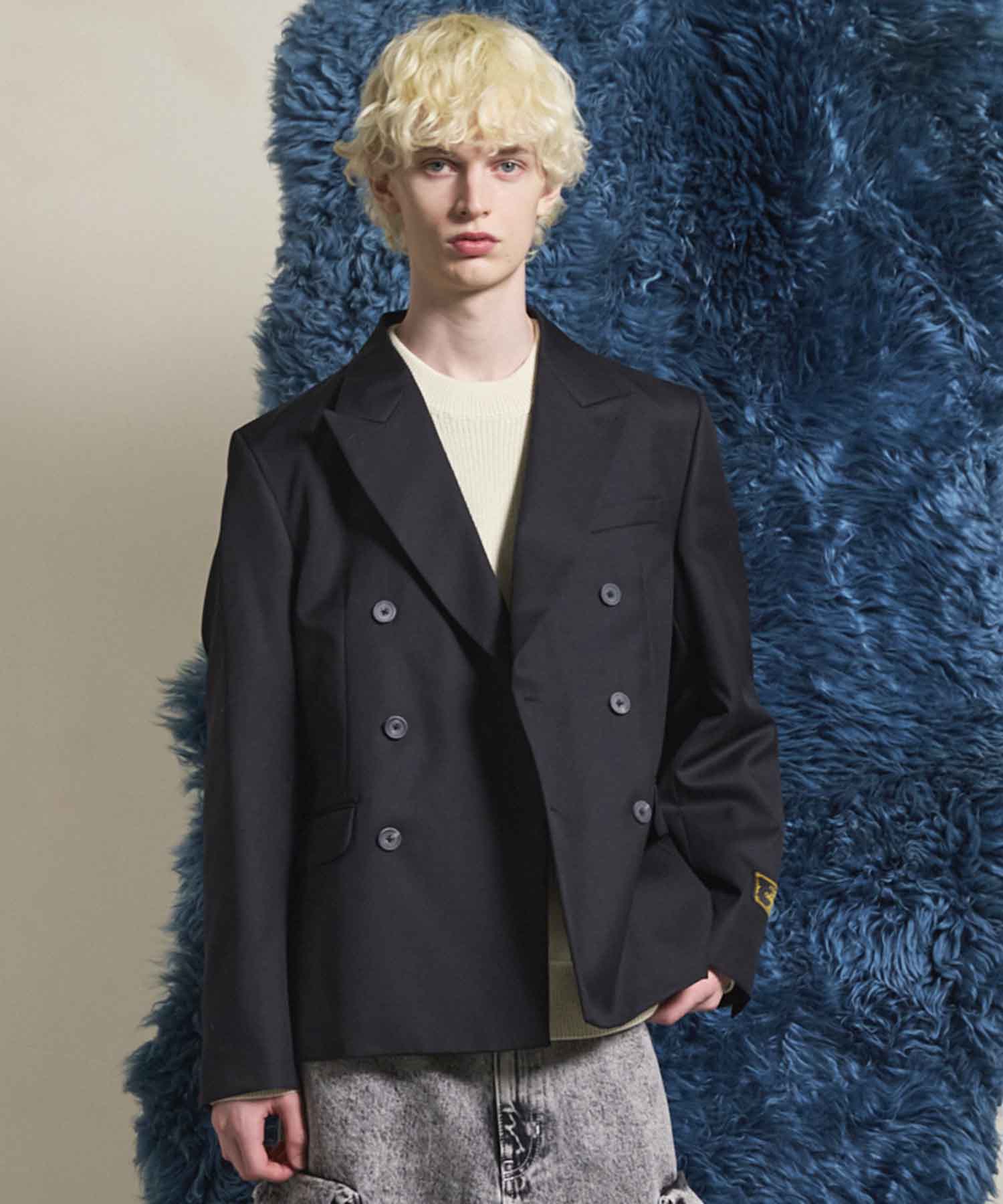 4 색 샹 브레이 세탁 가능한 양모 피크 라펠 더블 가슴 재킷