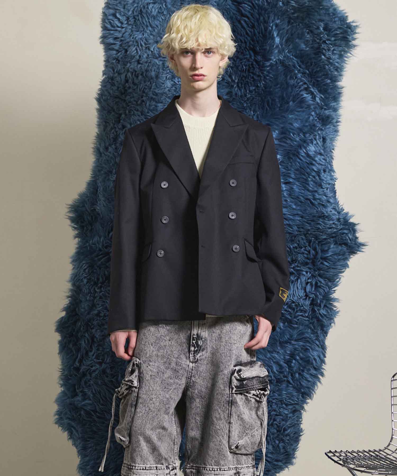 4 색 샹 브레이 세탁 가능한 양모 피크 라펠 더블 가슴 재킷