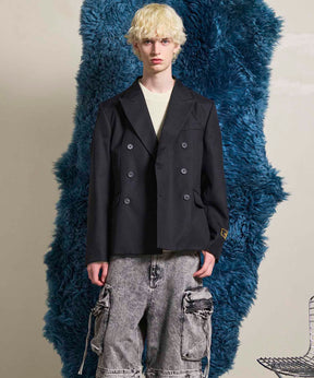 4 색 샹 브레이 세탁 가능한 양모 피크 라펠 더블 가슴 재킷