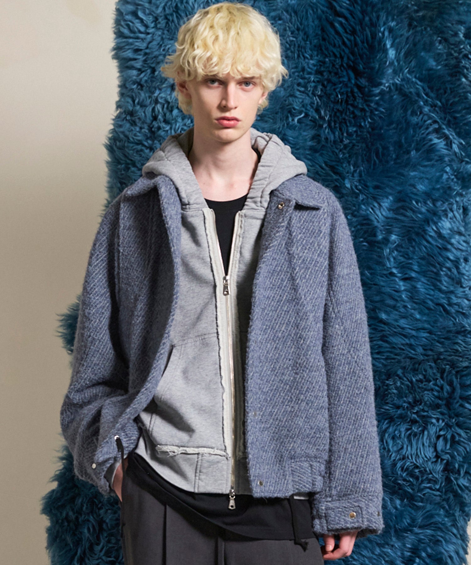 Italian Dead Stock Fabric】Prime-Over Curved Pocket Blouson