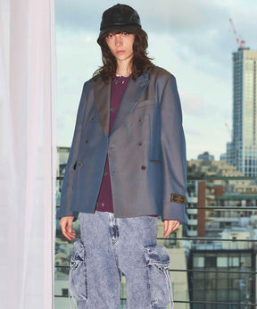 4 색 샹 브레이 세탁 가능한 양모 피크 라펠 더블 가슴 재킷