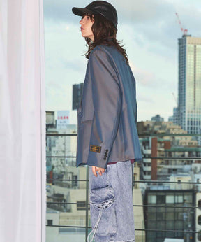 4 색 샹 브레이 세탁 가능한 양모 피크 라펠 더블 가슴 재킷