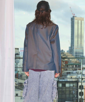 4 색 샹 브레이 세탁 가능한 양모 피크 라펠 더블 가슴 재킷