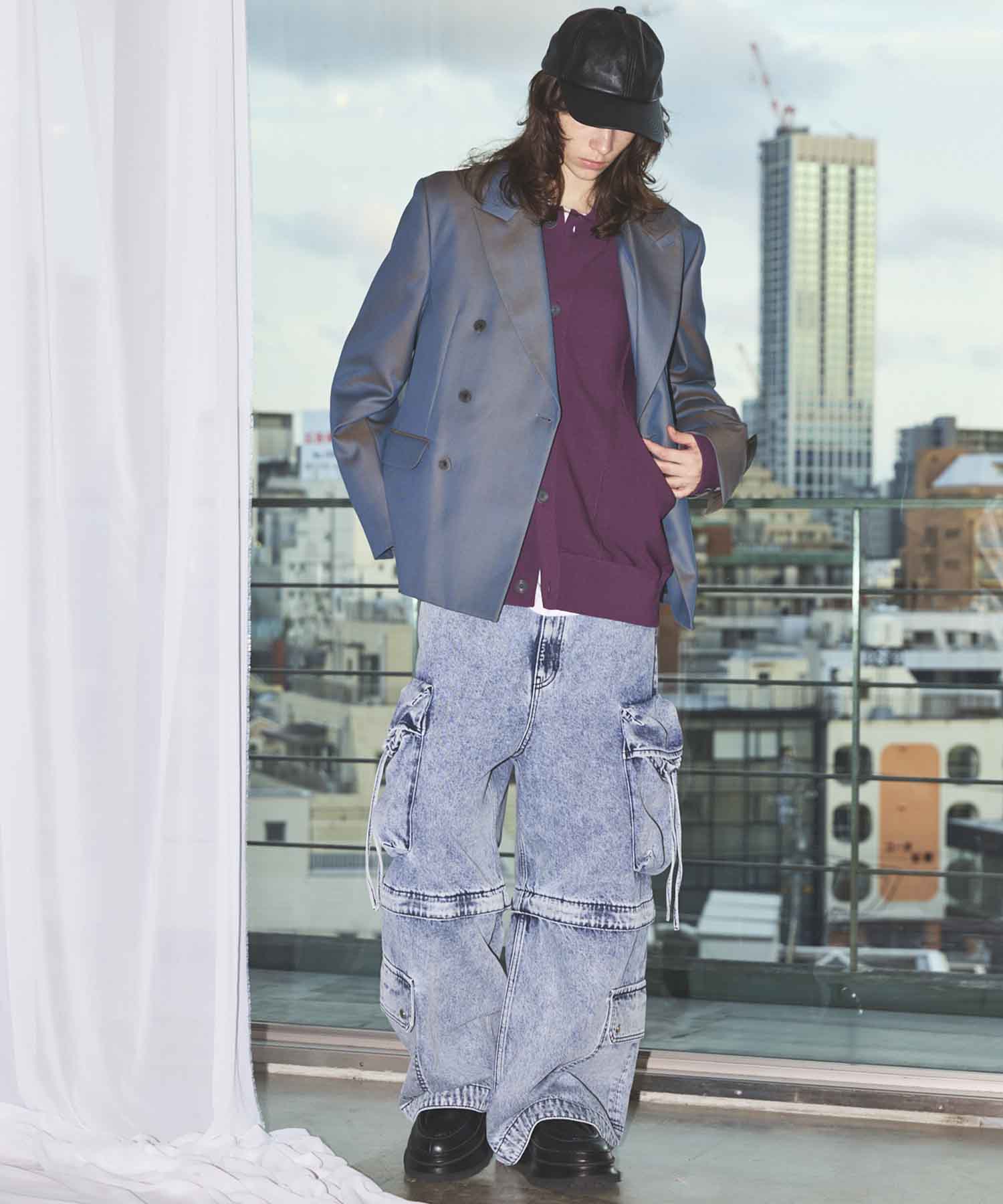 4 색 샹 브레이 세탁 가능한 양모 피크 라펠 더블 가슴 재킷