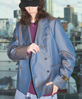 4 색 샹 브레이 세탁 가능한 양모 피크 라펠 더블 가슴 재킷