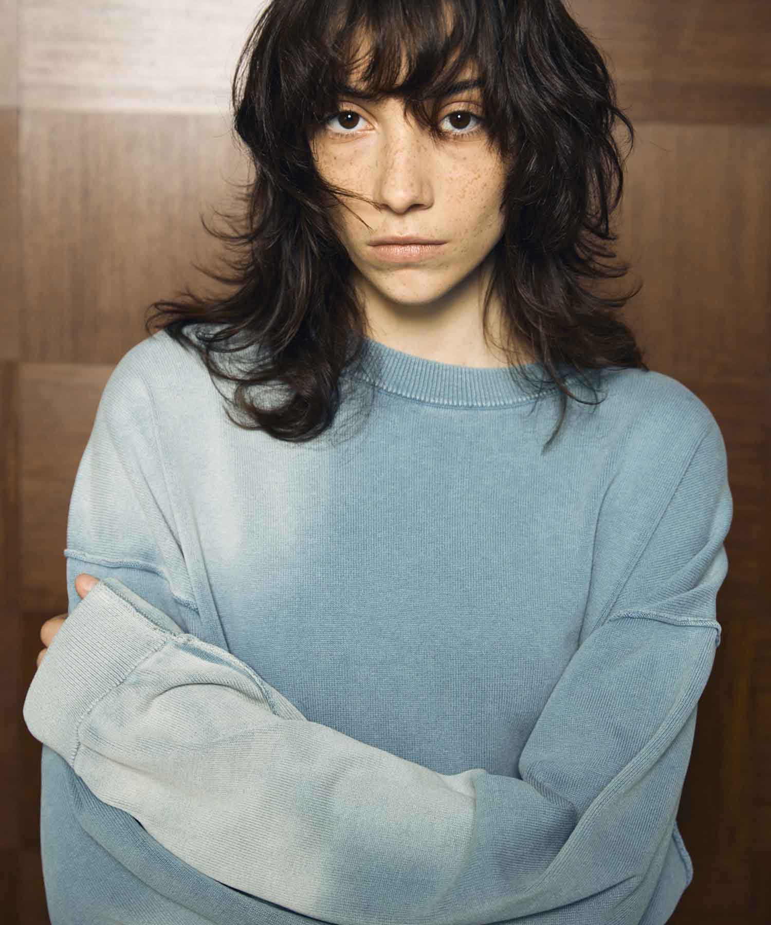 Gradation Dye Prime-Over Crew Neck Knit Pullover