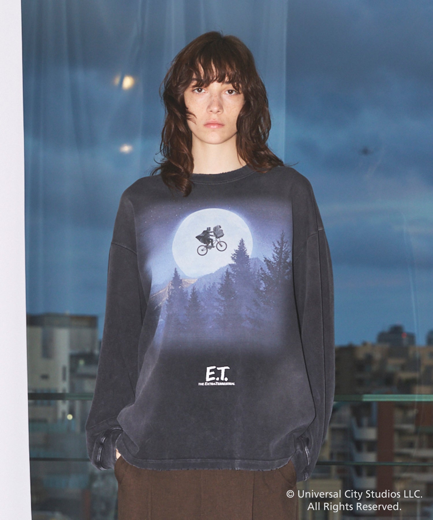 【MOVIE SERIES】「E.T.」- Moon&Bicycle - Prime-Over Crew Neck  Long Sleeve T-Shirt