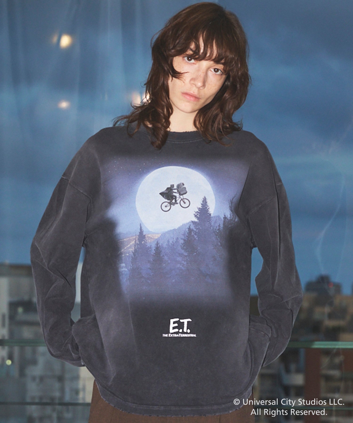 【MOVIE SERIES】「E.T.」- Moon&Bicycle - Prime-Over Crew Neck  Long Sleeve T-Shirt