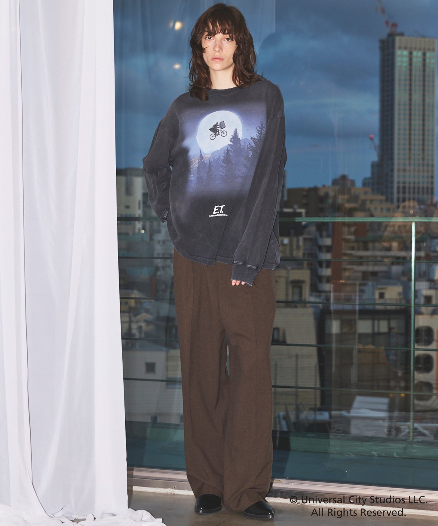 【MOVIE SERIES】「E.T.」- Moon&Bicycle - Prime-Over Crew Neck  Long Sleeve T-Shirt