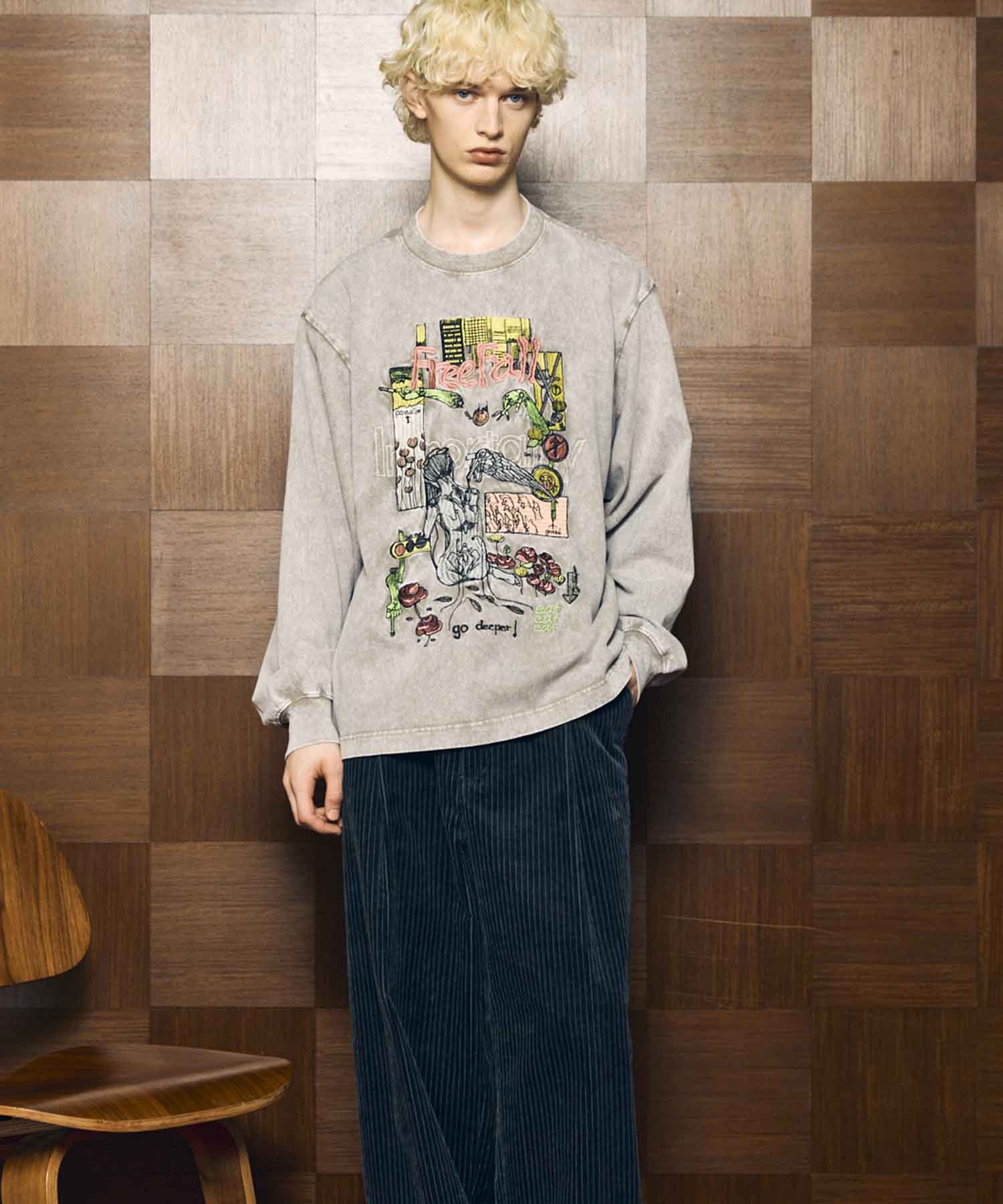 Artist Graphical Embroidery Prime-Over Crew Neck Long Sleeve T-Shirt