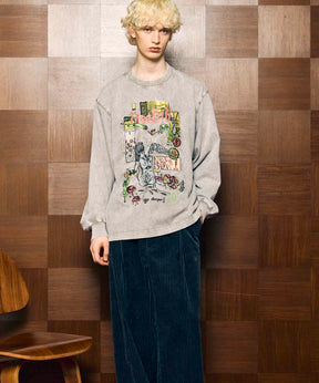 Artist Graphical Embroidery Prime-Over Crew Neck Long Sleeve T-Shirt