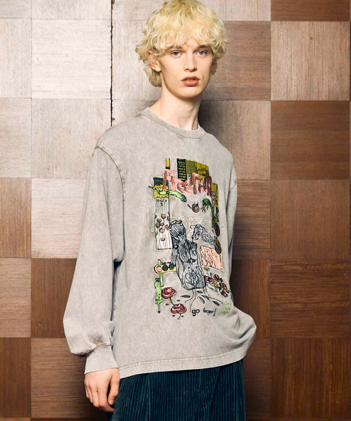 Artist Graphical Embroidery Prime-Over Crew Neck Long Sleeve T-Shirt