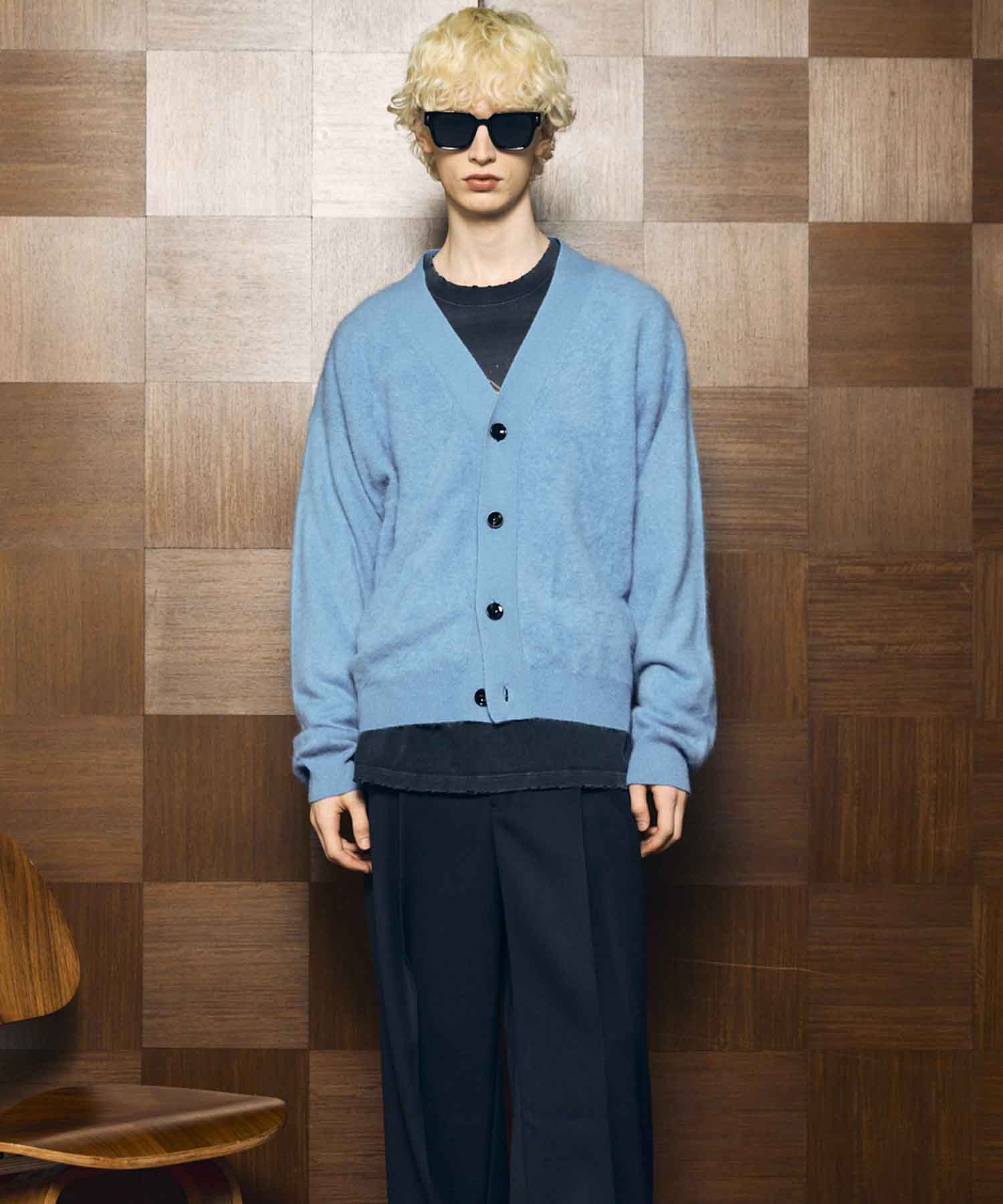 Super140 Brushed Extra Fine Merino Wool V-neck Cardigan