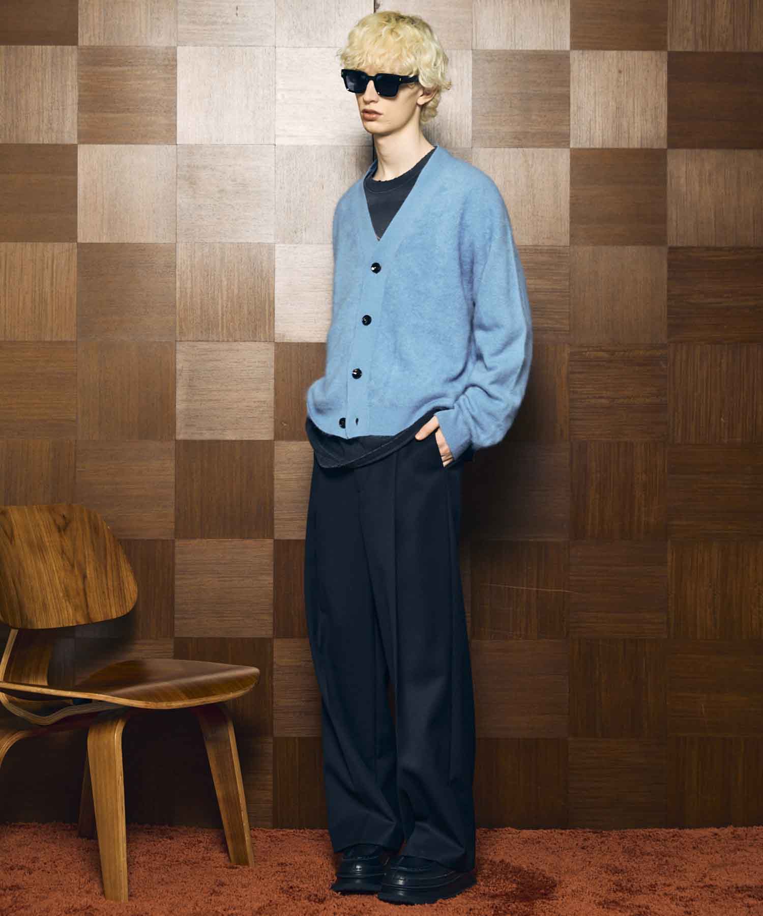 Super140 Brushed Extra Fine Merino Wool V-neck Cardigan