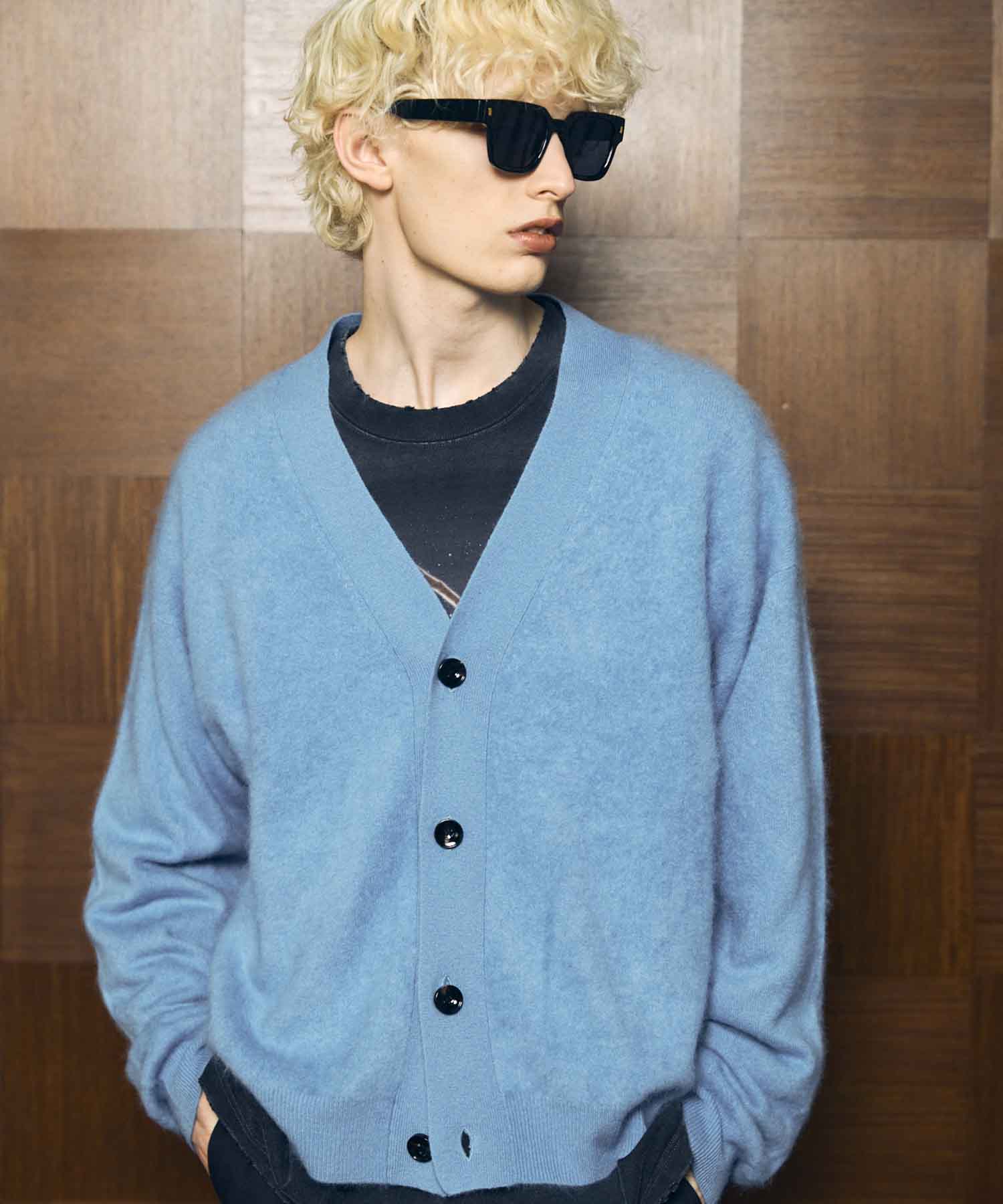 Super140 Brushed Extra Fine Merino Wool V-neck Cardigan