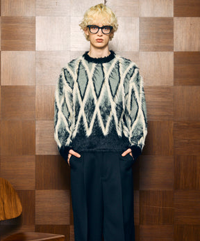 [25AW预订] 7G毛茸茸的jacquard钻石图案Argyle Prime ersere脖子编织套头衫