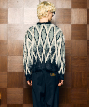 [25AW预订] 7G毛茸茸的jacquard钻石图案Argyle Prime ersere脖子编织套头衫