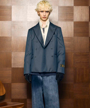 4 색 샹 브레이 세탁 가능한 양모 피크 라펠 더블 가슴 재킷