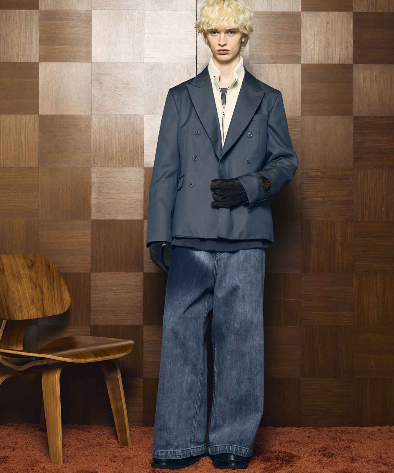 4 Colors Chambray Washable Wool Peaked Lapel Double Breasted