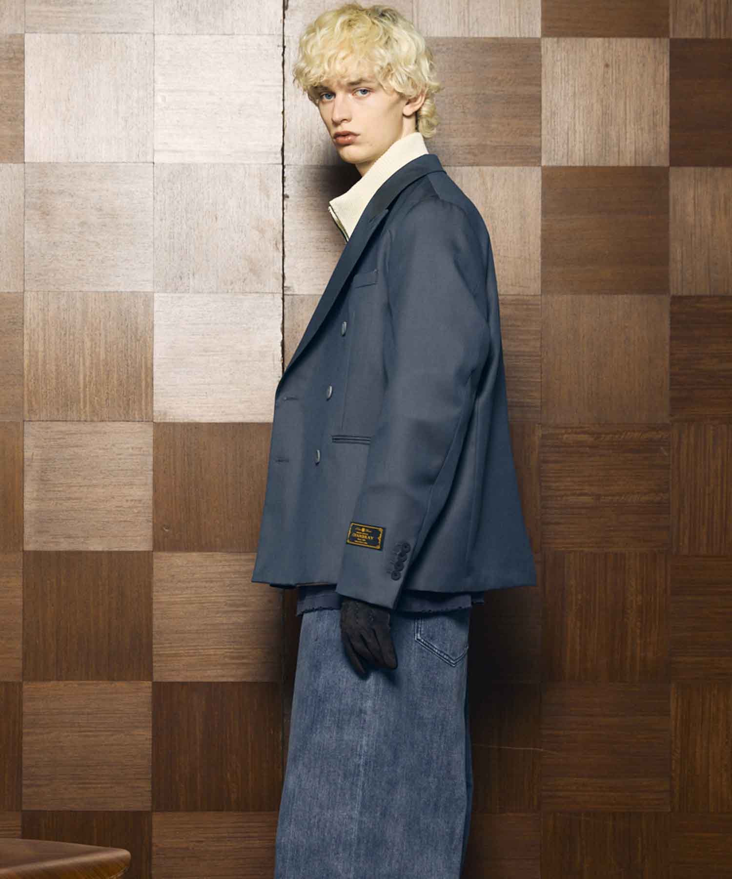 4 색 샹 브레이 세탁 가능한 양모 피크 라펠 더블 가슴 재킷