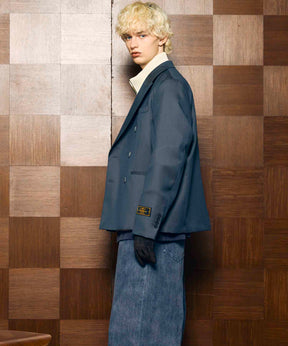 4 색 샹 브레이 세탁 가능한 양모 피크 라펠 더블 가슴 재킷