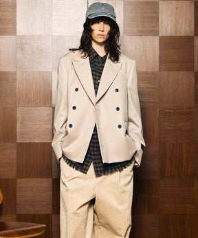 4 색 샹 브레이 세탁 가능한 양모 피크 라펠 더블 가슴 재킷