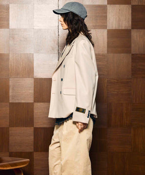 4 색 샹 브레이 세탁 가능한 양모 피크 라펠 더블 가슴 재킷