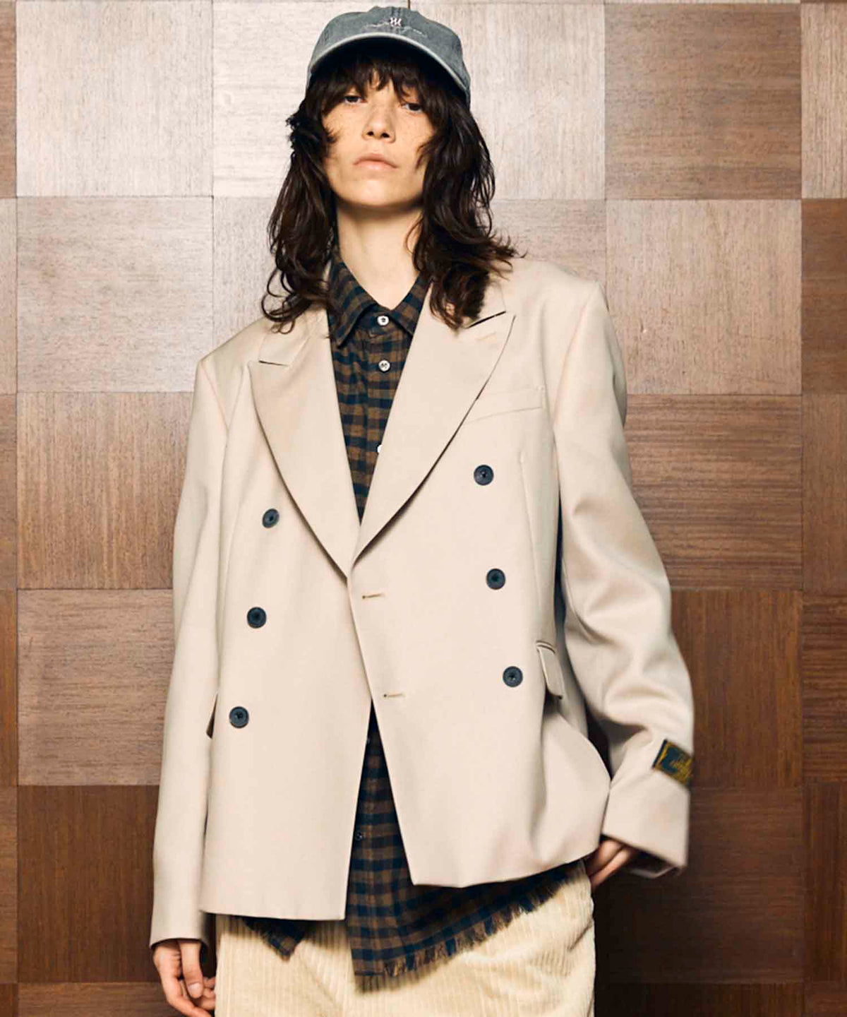 4 Colors Chambray Washable Wool Peaked Lapel Double Breasted Jacket